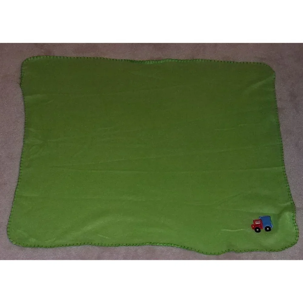Greenbrier International Green Fleece Truck Baby Blanket Security Thin Red Blue